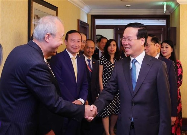 President Vo Van Thuong meets Vietnamese ambassadors to some European countries in Vienna on July 23. (Photo: VNA)