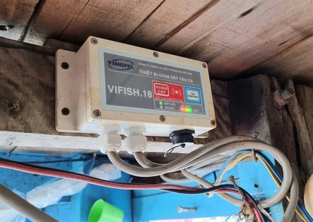 A vessel monitoring device installed on a fishing boat in Ninh Thuan Province (Photo: VNA)