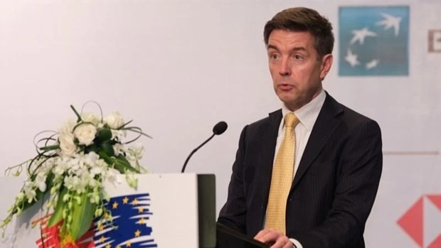 Ambassador and Head of the EU Delegation to Vietnam Julien Guerrier speaks at the event. (Photo: nhandan.vn) Ambassador and Head of the EU Delegation to Vietnam Julien Guerrier speaks at the event. (Photo: nhandan.vn)