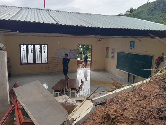 A classroom collapses in a landslide.