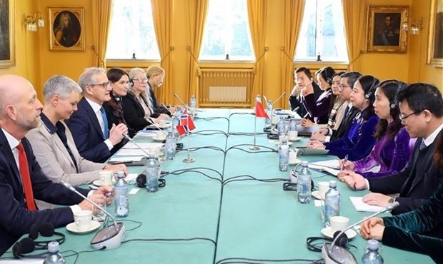 An overview of the talks between Vice President Vo Thi Anh Xuan and Norwegian Prime Minister Jonas Gahr Store (Photo: VNA)
