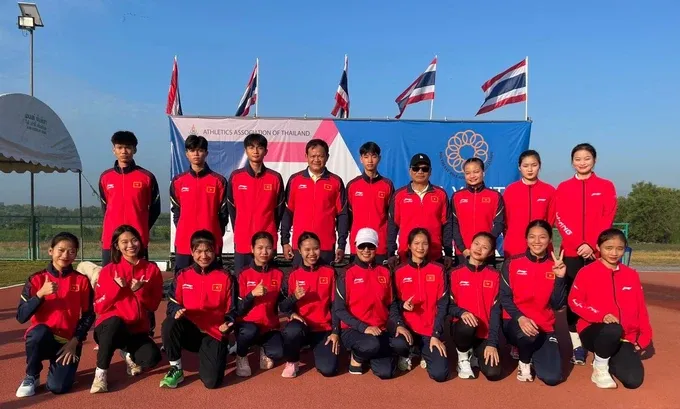 All members of Vietnamese young athletics team join the Southeast Asian Youth Athletics Championships 2023 in Thailand. (Photo: Minh Minh)