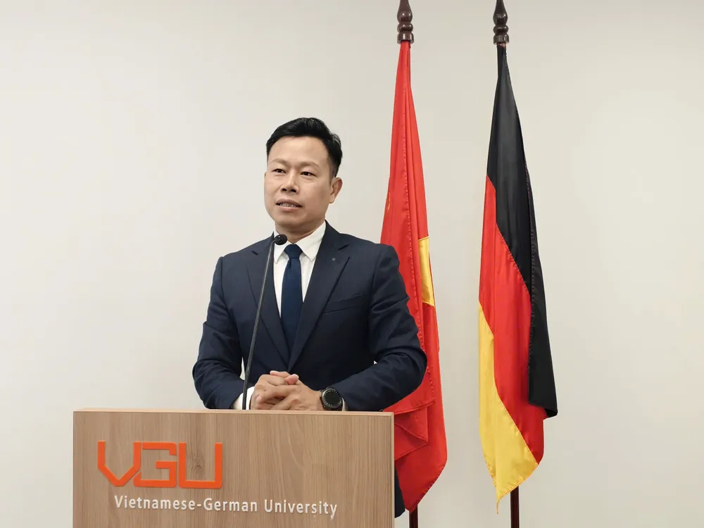 GS-TS Lê Quân, Thứ trưởng Bộ GD-ĐT kiêm Chủ tịch Hội đồng trường Đại học Việt Đức phát biểu