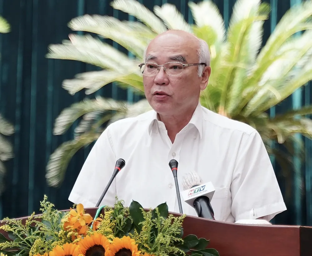 Trưởng Ban Tuyên giáo Thành ủy TPHCM Phan Nguyễn Như Khuê phát biểu từ điểm cầu TPHCM. Ảnh: VIỆT DŨNG