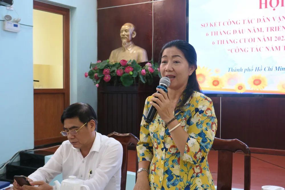 Phó Trưởng ban Thường trực Ban Dân vận Thành ủy TPHCM Nguyễn Thị Bạch Mai phát biểu kết luận tại hội nghị