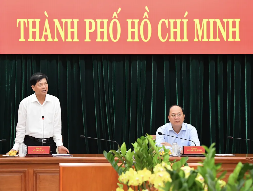 Phó trưởng Ban Kinh tế Trung ương Đỗ Ngọc An phát biểu kết luận buổi làm việc. Ảnh: VIỆT DŨNG