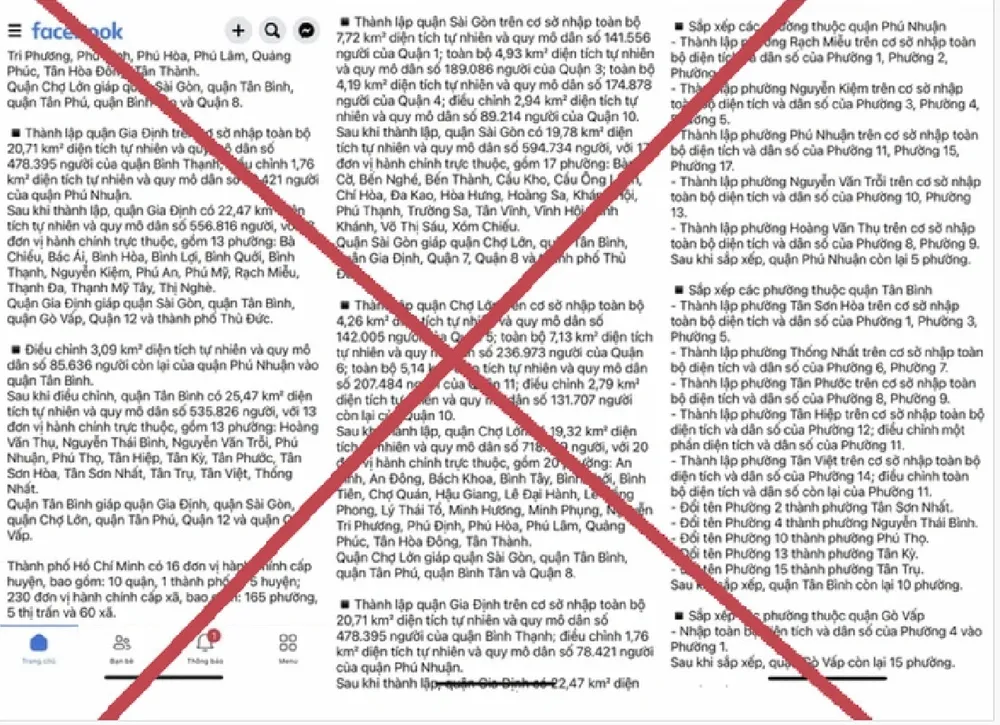 Tin đồn thành lập 3 quận Gia Định, Sài Gòn, Chợ Lớn đang lan truyền trên mạng xã hội. Ảnh: TT Tin đồn thành lập 3 quận Gia Định, Sài Gòn, Chợ Lớn đang lan truyền trên mạng xã hội. Ảnh: TT