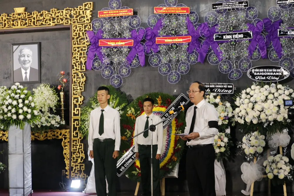 Phó Bí thư Thành ủy TPHCM Nguyễn Hồ Hải, Trưởng ban tổ chức tang lễ đọc lời điếu tại lễ truy điệu đồng chí Nguyễn Ngọc Ẩn