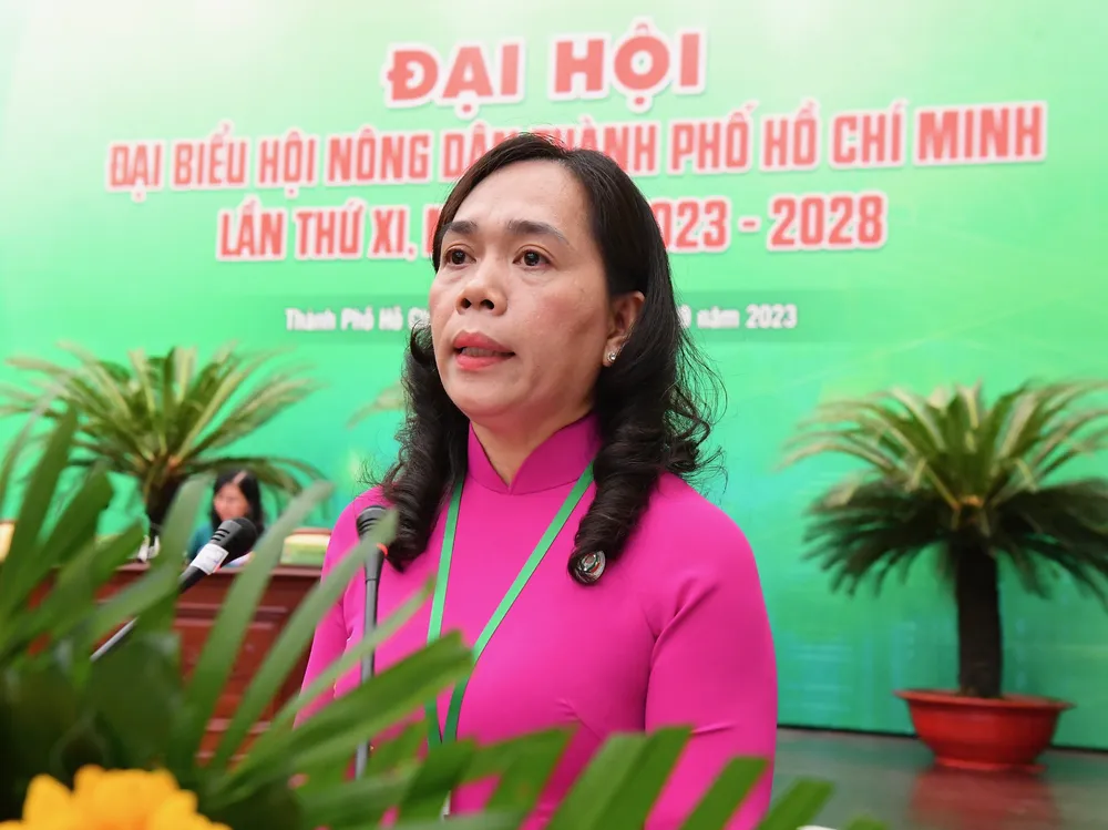 Chủ tịch Hội Nông dân TPHCM nhiệm kỳ 2018-2023 Nguyễn Thanh Xuân phát biểu khai mạc đại hội. Ảnh: VIỆT DŨNG