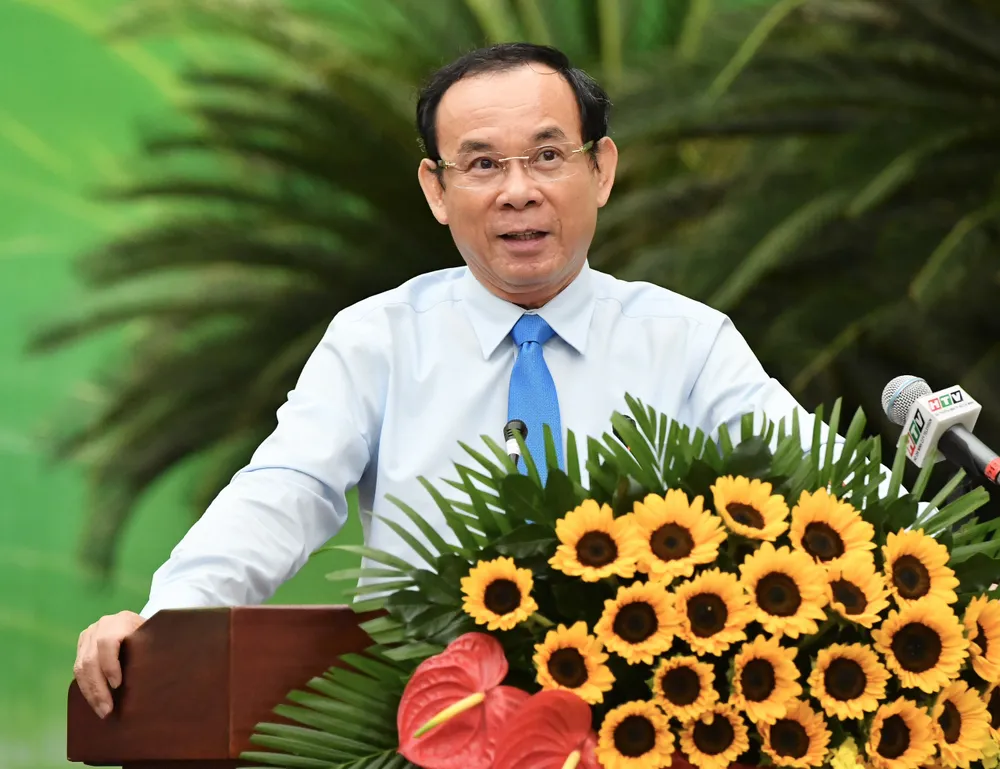 Bí thư Thành ủy TPHCM Nguyễn Văn Nên phát biểu chỉ đạo đại hội. Ảnh: VIỆT DŨNG