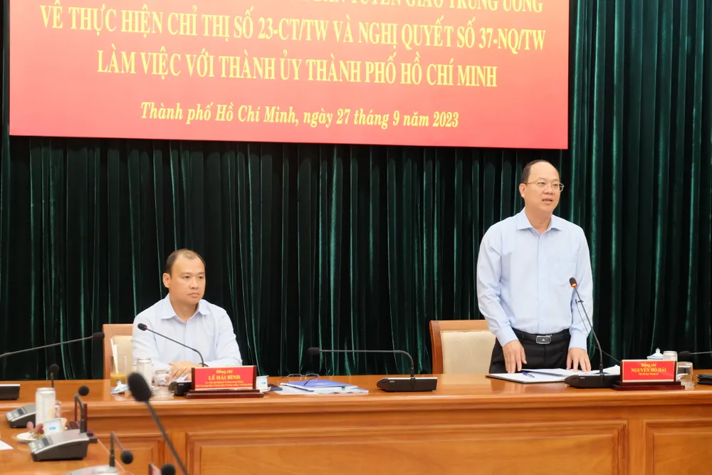 Phó Bí thư Thành ủy TPHCM Nguyễn Hồ Hải phát biểu tại buổi làm việc