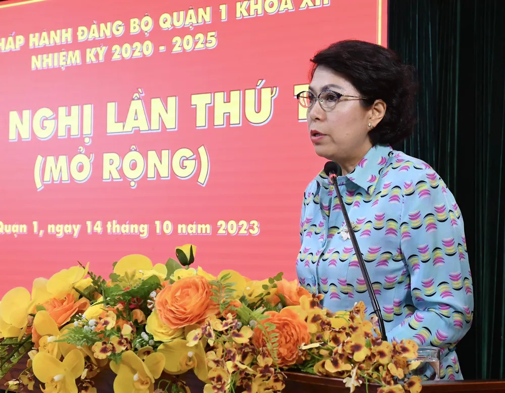 Bí thư Quận ủy quận 1 Tô Thị Bích Châu tiếp thu và phát biểu kết luận hội nghị. Ảnh: VIỆT DŨNG