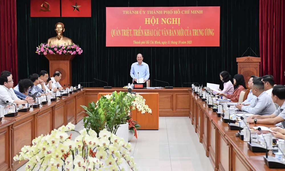 Quang cảnh hội nghị quán triệt, triển khai các văn bản mới của Trung ương. Ảnh: VIỆT DŨNG