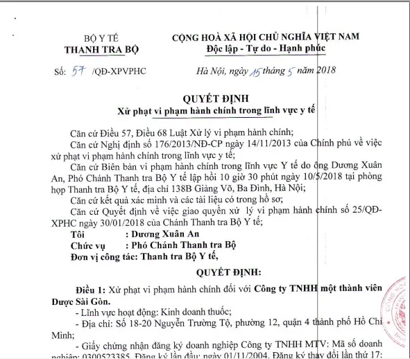 Xử phạt Công ty SAPHARCO bán thuốc cao hơn giá kê khai ảnh 1