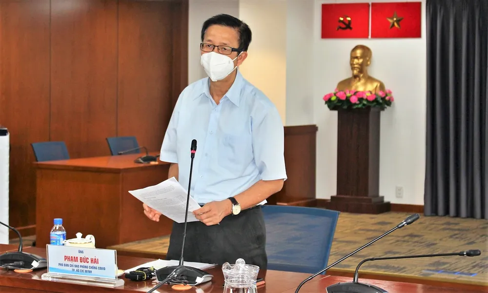 Phó trưởng Ban Chỉ đạo phòng chống dịch Covid-19 TPHCM Phạm Đức Hải phát biểu tại buổi họp báo
