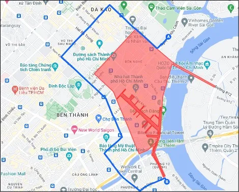 Lộ trình từ quận 1 đi quận 4: đường Tôn Đức Thắng (quận 1) → đường Đinh Tiên Hoàng → đường Nguyễn Đinh Chiểu → đường Nam Kỳ Khởi Nghĩa → đường Nguyễn Thái Bình → đường Calmette → cầu Calmette → đường Đoàn Văn Bơ → đường Hoàng Diệu → đường Nguyễn Tất Thành (quận 4). Lộ trình từ quận 1 đi quận 4: đường Tôn Đức Thắng (quận 1) → đường Đinh Tiên Hoàng → đường Nguyễn Đinh Chiểu → đường Nam Kỳ Khởi Nghĩa → đường Nguyễn Thái Bình → đường Calmette → cầu Calmette → đường Đoàn Văn Bơ → đường Hoàng Diệu → đường Nguyễn Tất Thành (quận 4).