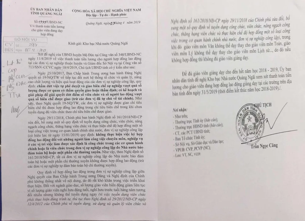 Quảng Ngãi: Đề nghị thanh toán lương cho giáo viên hợp đồng ảnh 1