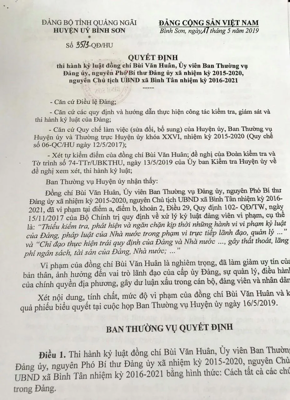 Kỷ luật chủ tịch xã vì gây thất thoát, lãng phí ngân sách ảnh 1
