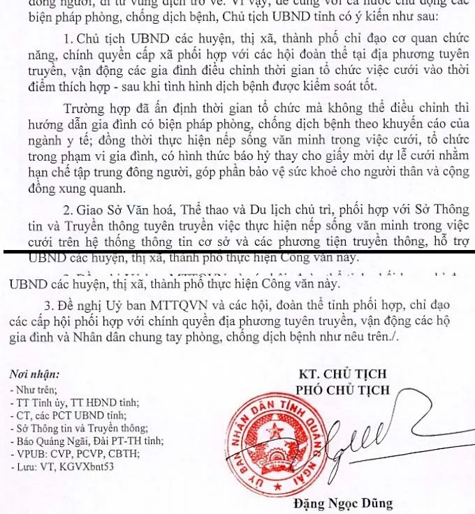 Quảng Ngãi vận động người dân điều chỉnh tổ chức tiệc cưới sau khi dịch Covid-19 được kiểm soát tốt  ảnh 1