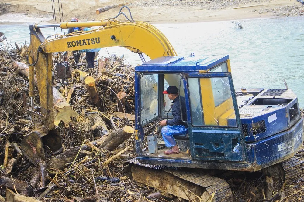 Quảng Ngãi: hàng chục khối gỗ theo lũ đổ về, người dân đổ xô đi vớt ảnh 1