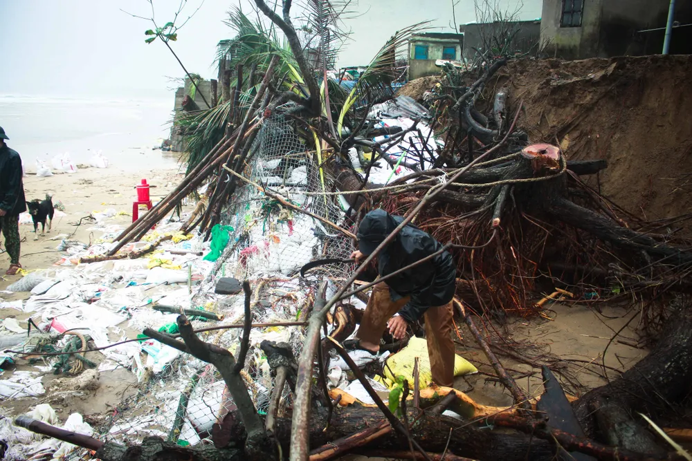 Bộ đội giúp dân chống sạt lở bờ biển Bình Hải ảnh 3