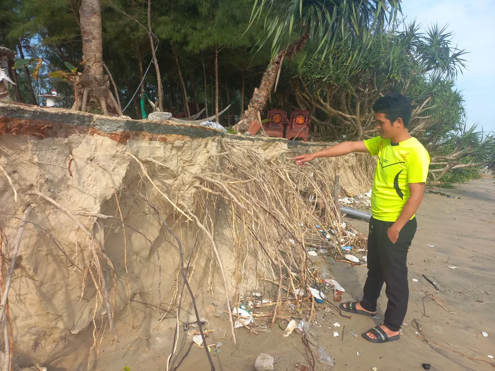 Quảng Ngãi: Triều cường gây sạt lở, uy hiếp nhà dân ven biển ảnh 1