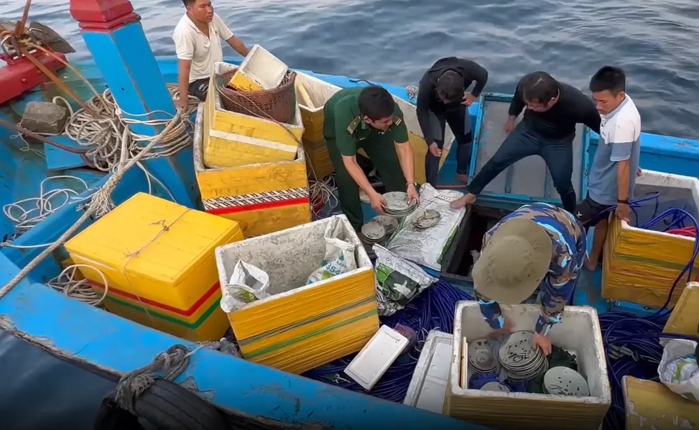 Lực lượng BĐBP tuần tra phát hiện, thu giữ nhiều gốm sứ khai thác trái phép trên vùng biển Quảng Ngãi