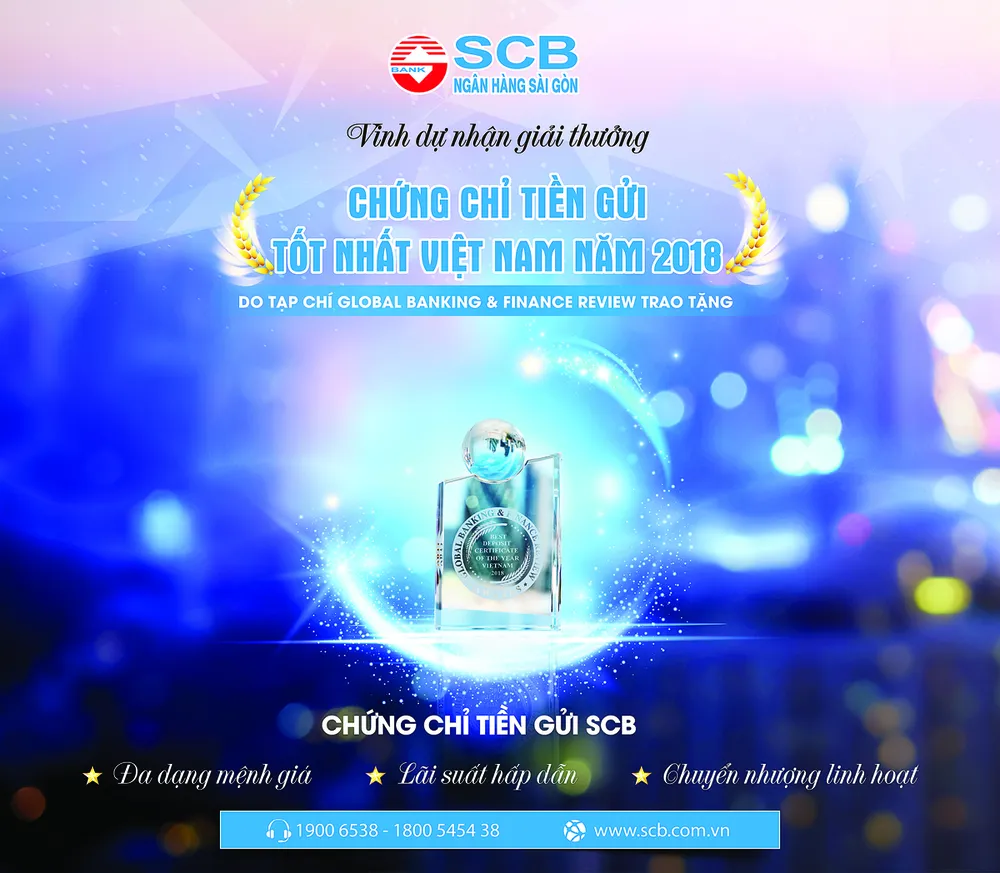SCB đón nhận Giải thưởng Chứng chỉ Tiền gửi tốt nhất Việt Nam 2018