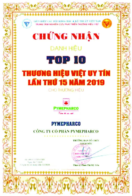 Pymepharco nhận Cúp Vàng Tốp 10 “Thương hiệu Việt uy tín lần thứ 15”  ảnh 2