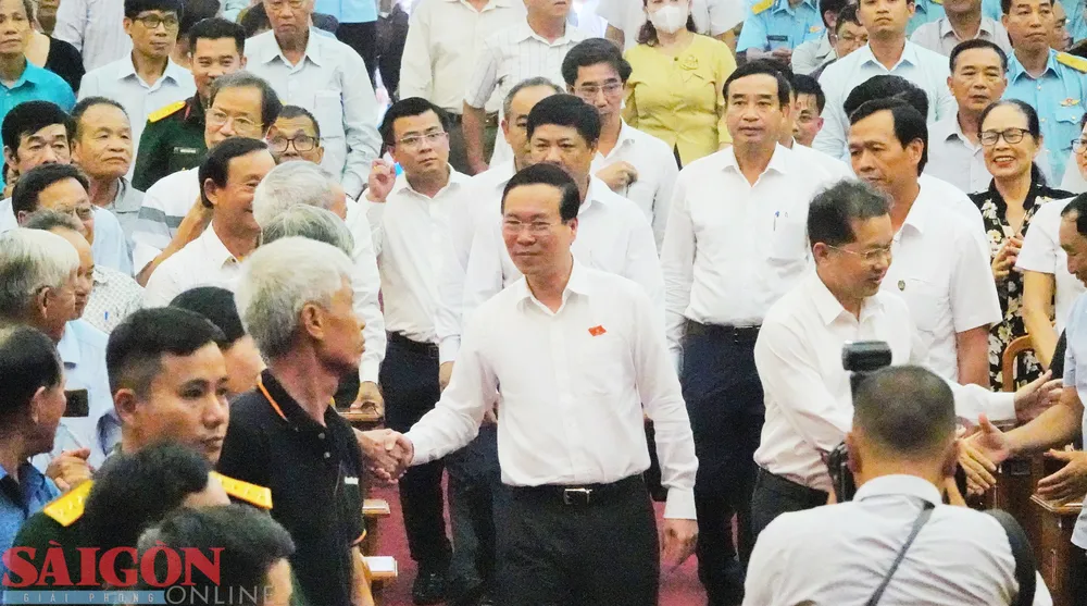 Chủ tịch nước Võ Văn Thưởng cùng Đoàn đại biểu Quốc hội TP Đà Nẵng tiếp xúc cử tri các quận Hải Châu, Thanh Khê, Sơn Trà và Ngũ Hành Sơn, ngày 28-6-2023. Ảnh: XUÂN QUỲNH