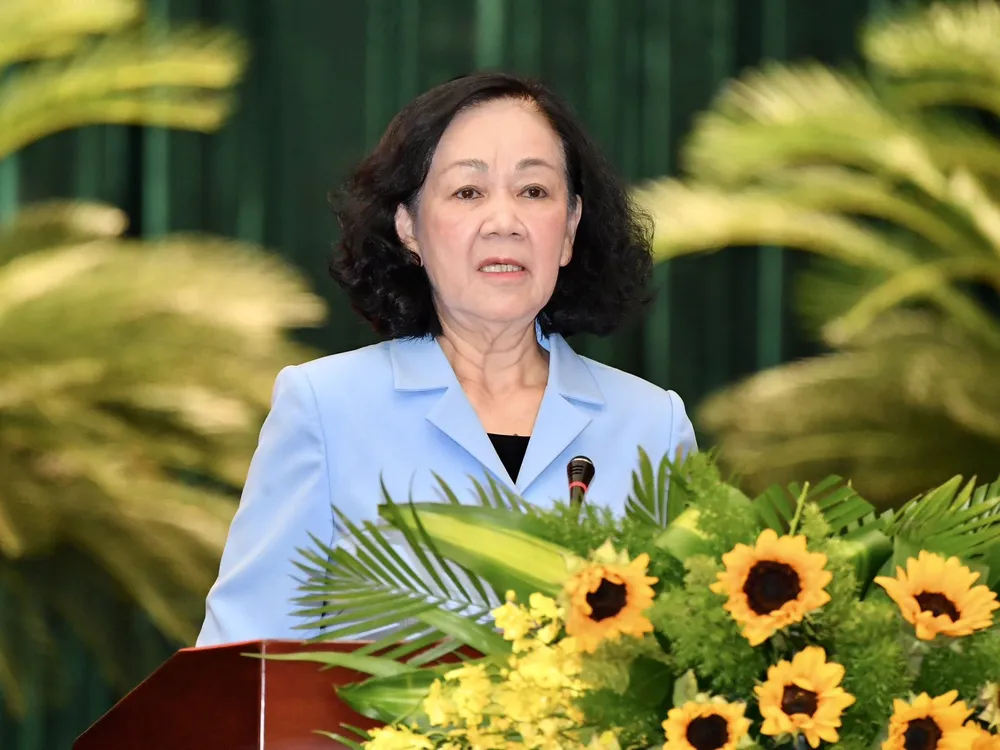 Thường trực Ban Bí thư Trương Thị Mai phát biểu chỉ đạo hội nghị. Ảnh: VIỆT DŨNG