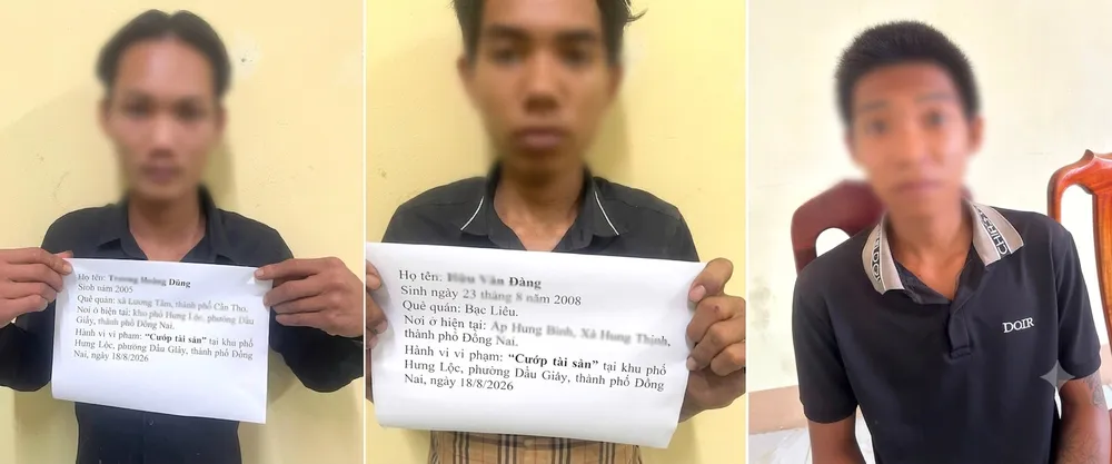 Công an đã bắt giữ được 3 đối tượng liên quan đến vụ chém người, cướp tài sản tại phường Dầu Giây, TP Đồng Nai. Ảnh: CA TPĐN