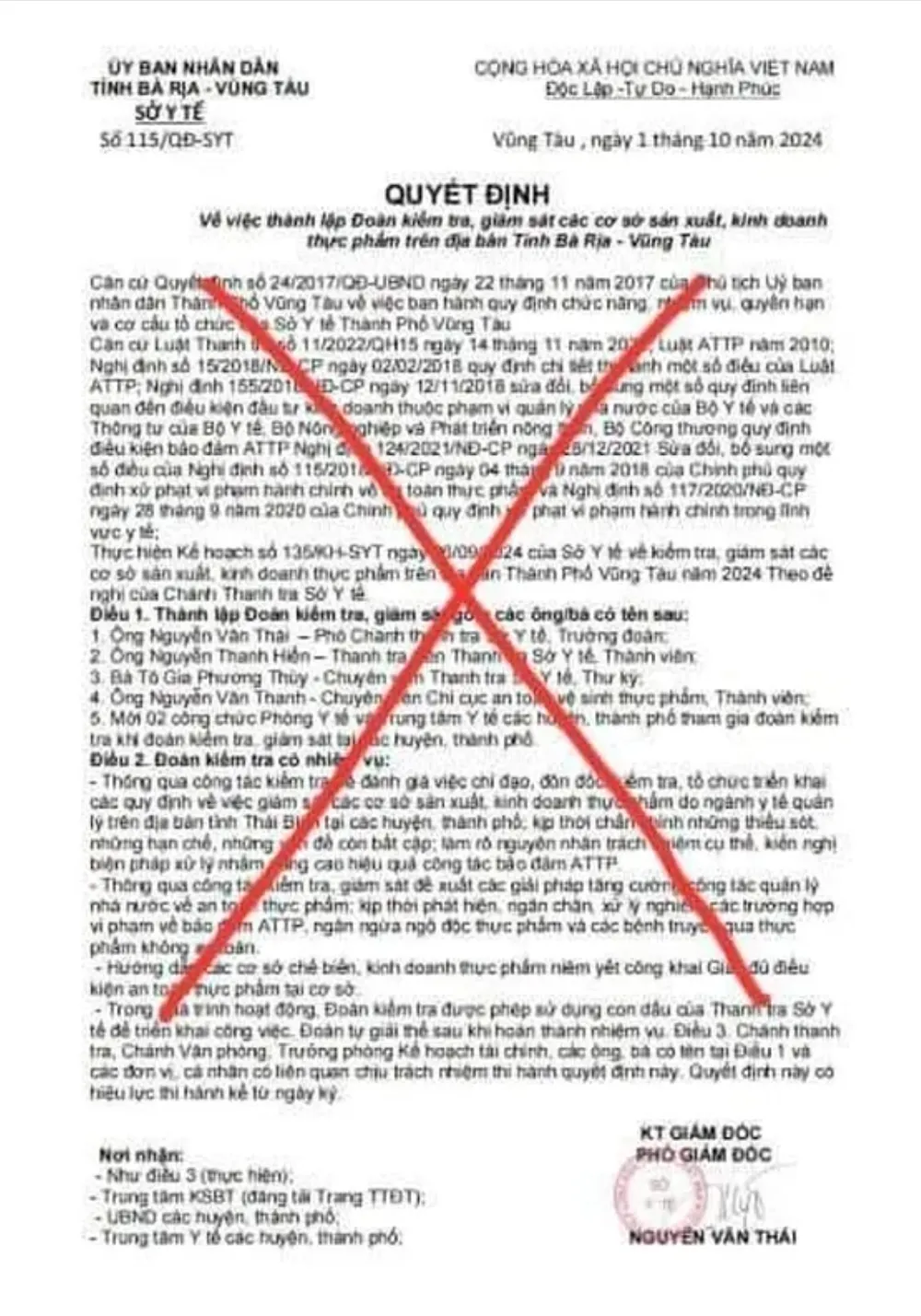 Văn bản giả mạo Sở Y tế Bà Rịa - Vũng Tàu