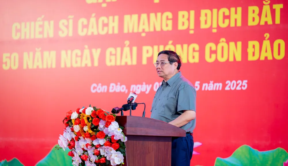 Thủ tướng Chính phủ Phạm Minh Chính phát biểu tại buổi gặp mặt tri ân cựu tù chính trị toàn quốc được tổ chức ở huyện Côn Đảo, tỉnh Bà Rịa - Vũng Tàu