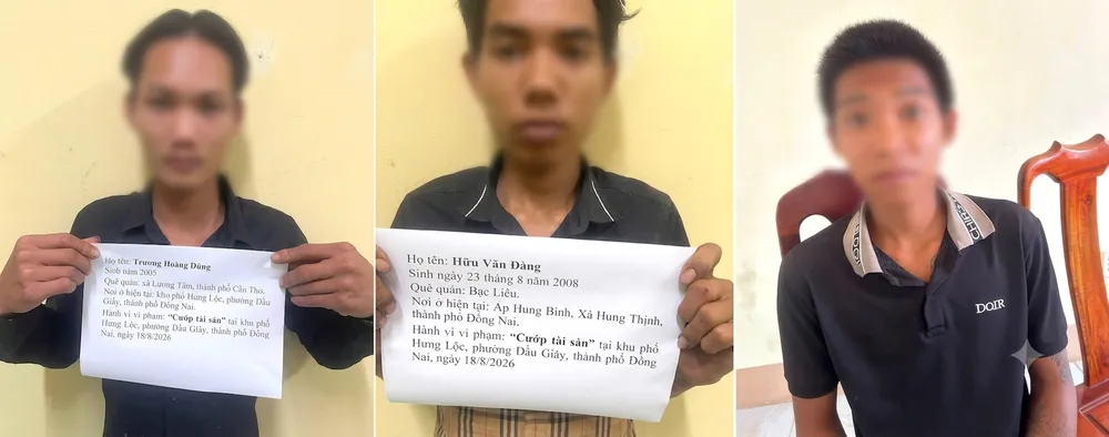 Công an đã bắt giữ được 3 đối tượng liên quan đến vụ chém người, cướp tài sản tại phường Dầu Giây, TP Đồng Nai. Ảnh: CA TPĐN