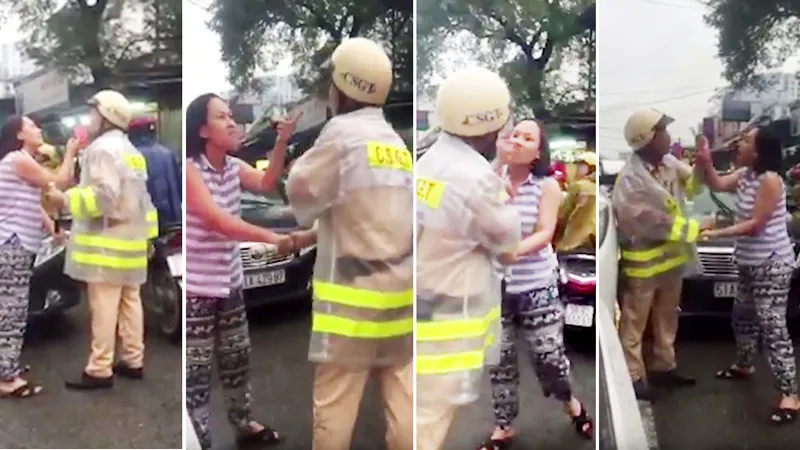 N​gười phụ nữ lớn tiếng chửi bới chiến sĩ CSGT. Ảnh cắt từ clip