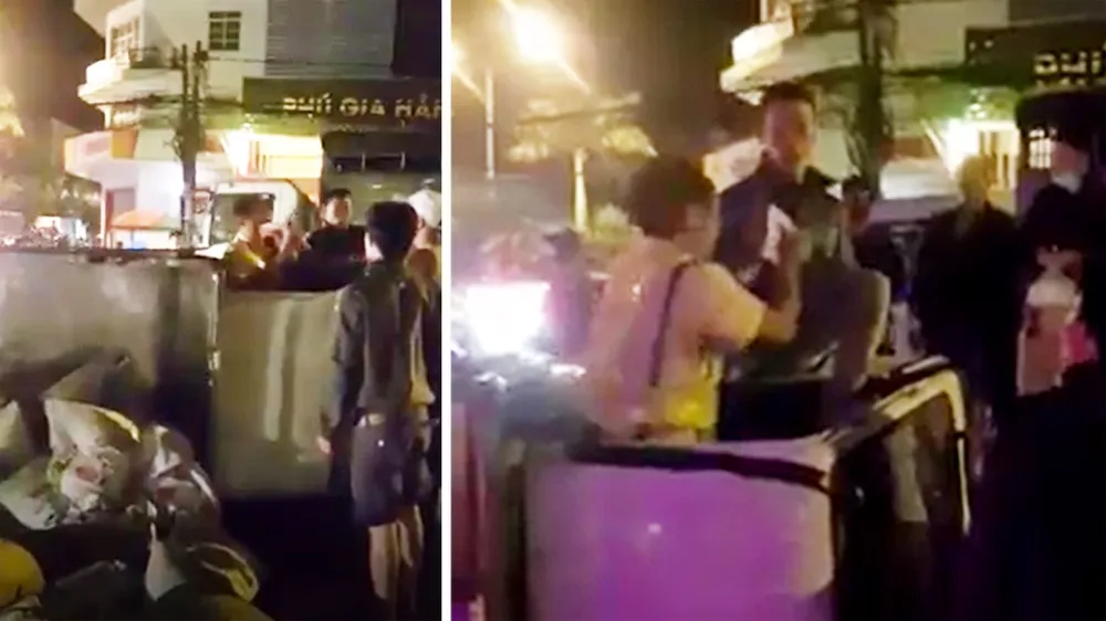 Hiện trường vụ tài xế đánh đại úy cảnh sát giao thông. Ảnh cắt từ video clip