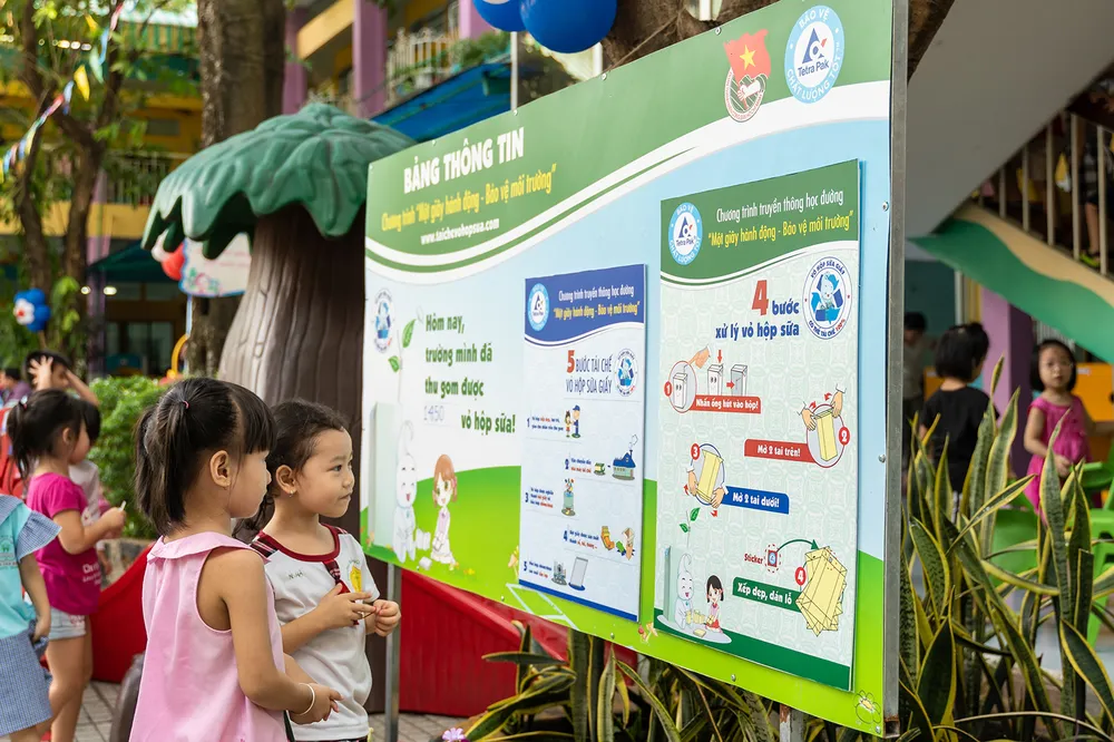 Tetra Pak thí điểm thu gom vỏ hộp sữa giấy tại trường học ảnh 1