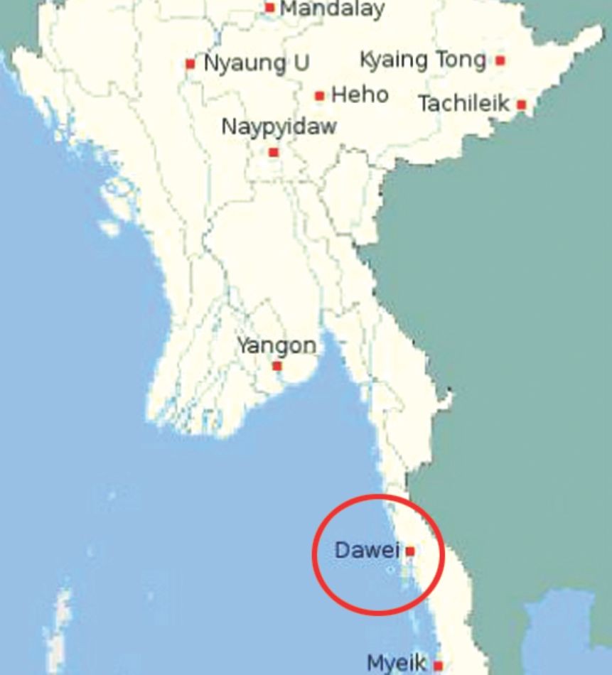 飛機在Dawei附近失事。（圖源：互聯網）