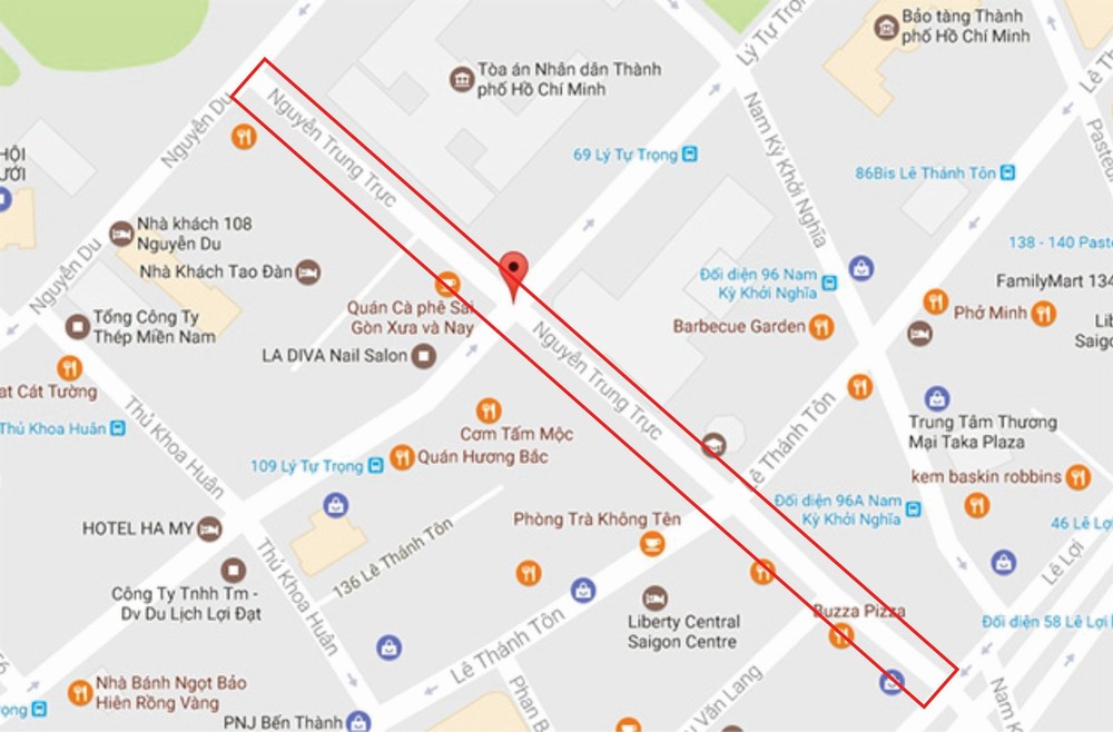 圖上劃長方形紅線的是第一郡阮忠直街。（圖源：市交通運輸廳）