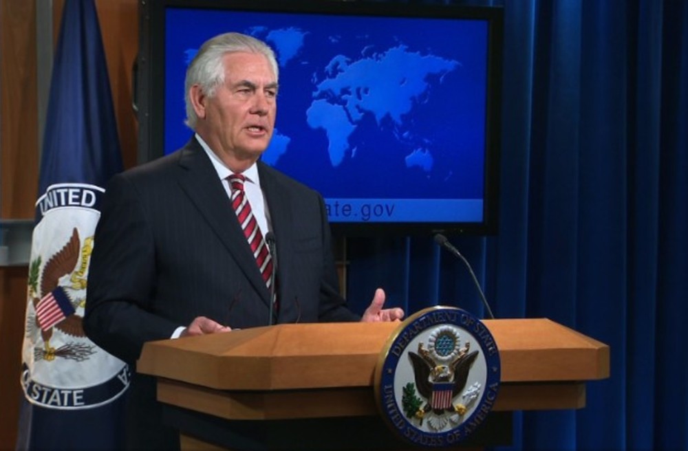 美國國務卿蒂勒森當地時間27日說，朝鮮最新一次試射導彈是“挑釁行為”，但美方將繼續尋求和平方式解決朝鮮半島核問題。（圖源：CNN視頻截圖）