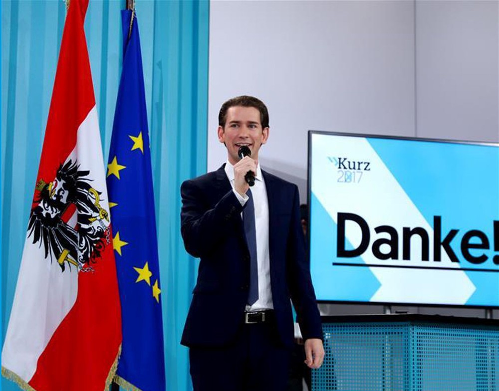 庫爾茨在人民黨舉行的慶祝儀式上講話。