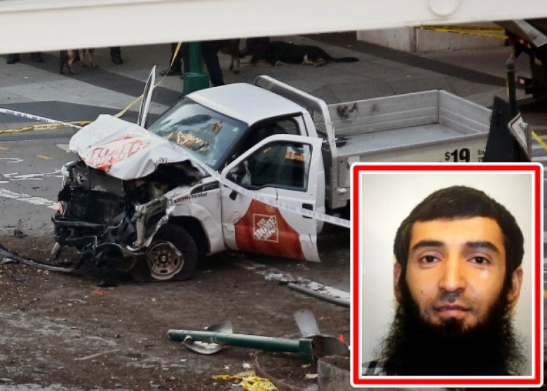 皮卡汽車撞人事件的現場和襲擊者（小圖）。（圖源：互聯網）