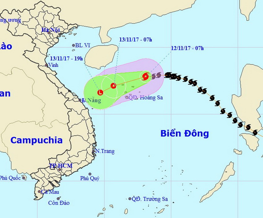 13 號颱風逼近黃沙群島。（圖源：中央水文氣象預報中心）