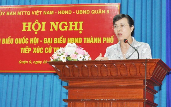 市人民議會主席阮氏決心回答選民的詢問。（圖源：喬峰）