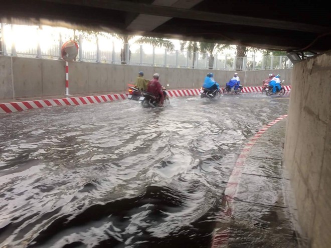 大雨致兩下穿道路成河 ảnh 1
