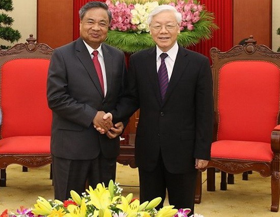 阮富仲總書記接見老撾中央組織部長占西。（圖源：VOV）