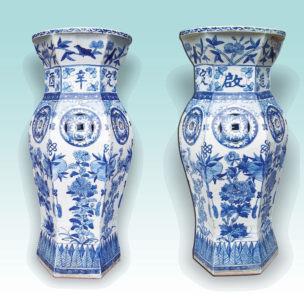 花鳥圖案的瓷墩。