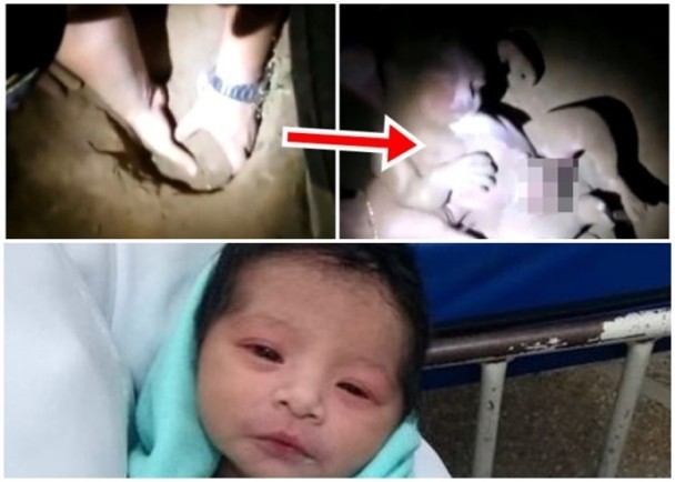 警察小心地把女嬰從泥土中掘出。（圖源：互聯網）