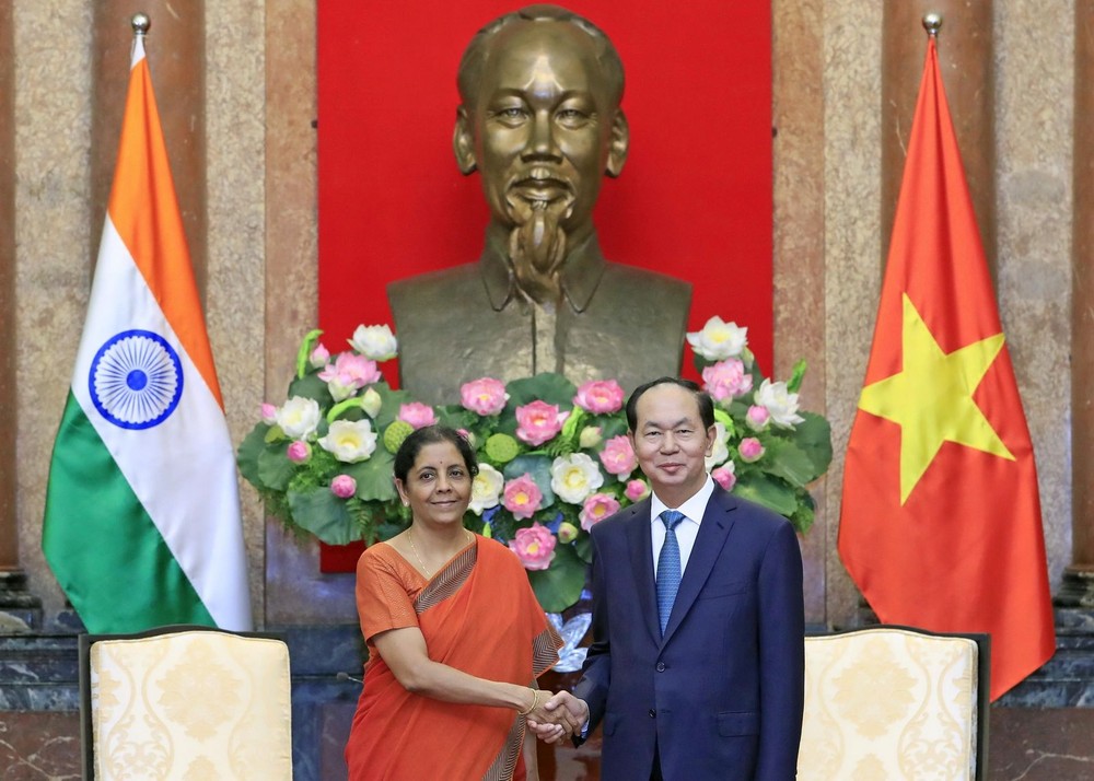 國家主席陳大光接見印度國防部長尼爾瑪拉。（圖源：顏創）